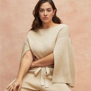 Eloquii Cream Ribbed Knit Jumpsuit